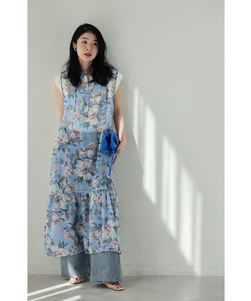 cawaii(カワイイ)の「暖かな日差しに花開くシアーミディアムワンピース(インナー付き)(ワンピース・レディース・ブルー・L~LL/S~M)」の3枚目の写真