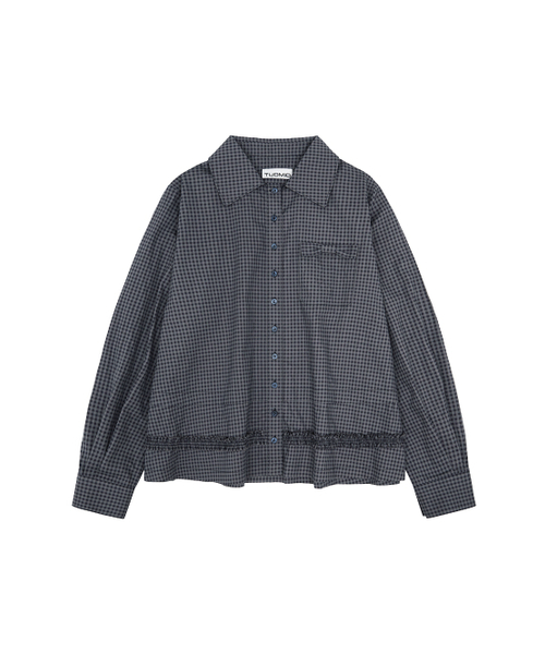 TUOMIO（トゥオミオ）の「RUFFLE CHECK SHIRT [NAVY]（シャツ/ブラウス・レディース・その他・2/1）」の2枚目の写真