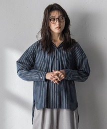 ストライプフーディオーバーシャツ≪手洗い可能≫