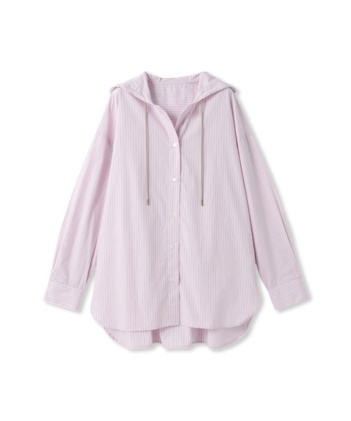 MAYSON GREY(メイソングレイ)の「ストライプフーディオーバーシャツ≪手洗い可能≫(シャツ/ブラウス・レディース・ブルー系その他/ピンク系その他/ダークネイビー・M)」の4枚目の写真