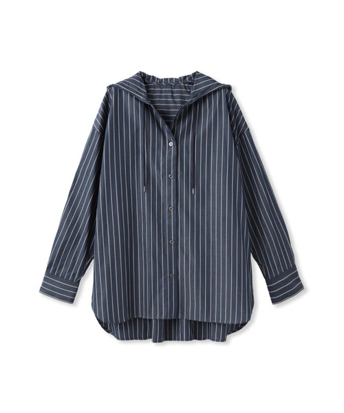MAYSON GREY(メイソングレイ)の「ストライプフーディオーバーシャツ≪手洗い可能≫(シャツ/ブラウス・レディース・ブルー系その他/ピンク系その他/ダークネイビー・M)」の19枚目の写真