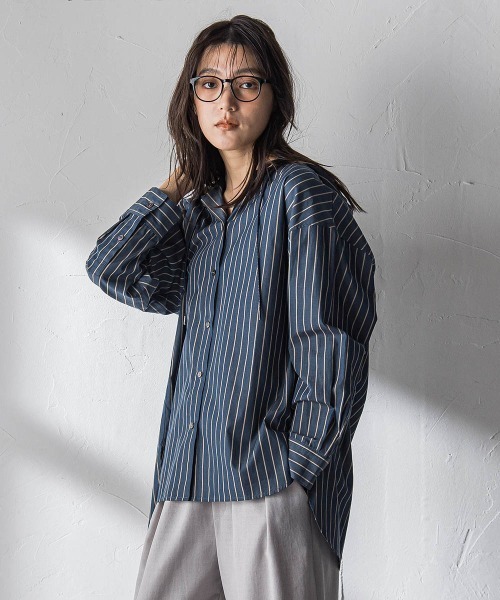 MAYSON GREY(メイソングレイ)の「ストライプフーディオーバーシャツ≪手洗い可能≫(シャツ/ブラウス・レディース・ブルー系その他/ピンク系その他/ダークネイビー・M)」の21枚目の写真