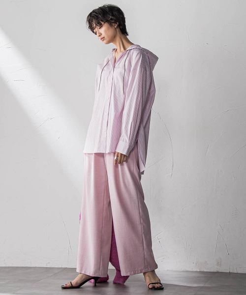 MAYSON GREY(メイソングレイ)の「ストライプフーディオーバーシャツ≪手洗い可能≫(シャツ/ブラウス・レディース・ブルー系その他/ピンク系その他/ダークネイビー・M)」の14枚目の写真