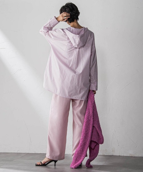 MAYSON GREY(メイソングレイ)の「ストライプフーディオーバーシャツ≪手洗い可能≫(シャツ/ブラウス・レディース・ブルー系その他/ピンク系その他/ダークネイビー・M)」の16枚目の写真