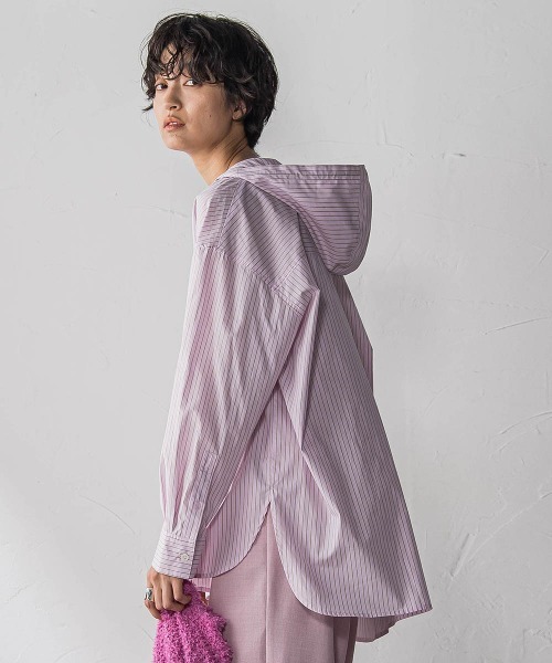 MAYSON GREY(メイソングレイ)の「ストライプフーディオーバーシャツ≪手洗い可能≫(シャツ/ブラウス・レディース・ブルー系その他/ピンク系その他/ダークネイビー・M)」の11枚目の写真