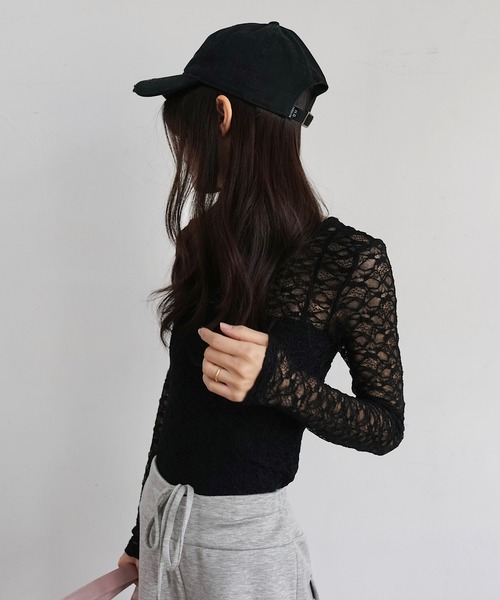 Mela(メラ)の「シースルーレース フィットロングトップス(Tシャツ/カットソー・レディース・ブラック/ホワイト・FREE)」の22枚目の写真