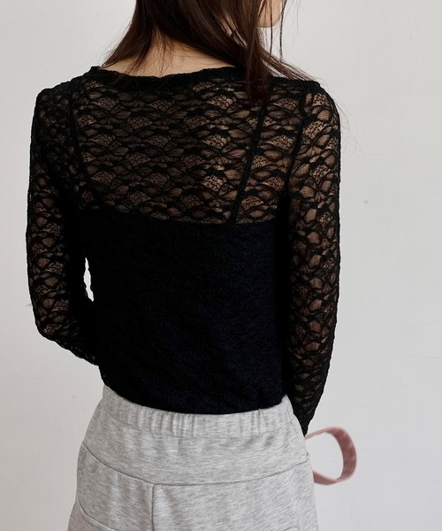 Mela(メラ)の「シースルーレース フィットロングトップス(Tシャツ/カットソー・レディース・ブラック/ホワイト・FREE)」の21枚目の写真
