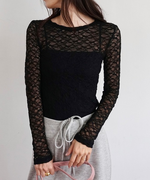 Mela(メラ)の「シースルーレース フィットロングトップス(Tシャツ/カットソー・レディース・ブラック/ホワイト・FREE)」の20枚目の写真