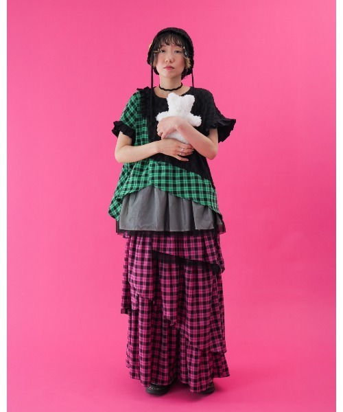 unica(ユニカ)の「チェックヘムプリーツレイヤードブラウス laides(シャツ/ブラウス・レディース・ブラック×グリーン/ブラック×ピンク・F)」の11枚目の写真