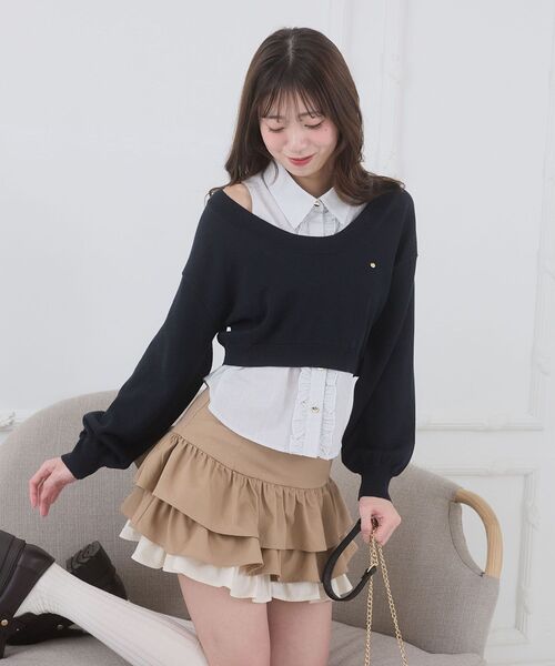 シ*マ様 30%OFF！新品！ボーダーズアットバルコニー フリルノースリーブ ワ セール】フリルノースリシャツセットニット（ニット/セーター