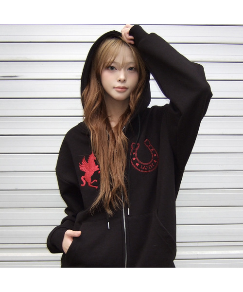 EL UNICORN HOOD ZIP UP(BLACK)