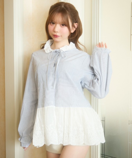 TITTY&CO.（ティティーアンドコー）の「レース切り替えブラウス（シャツ/ブラウス・レディース・ライトブルー/ホワイト/ブルー・FREE）」の21枚目の写真