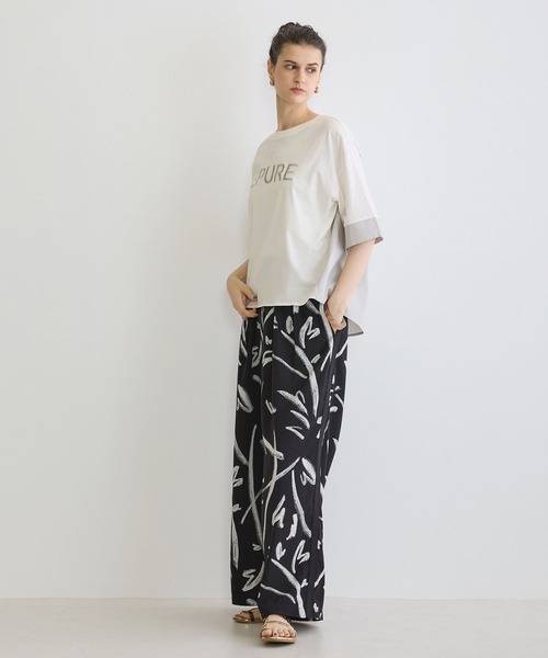 NICOLE white（ニコルホワイト）の「異素材使いプリントTシャツ（Tシャツ/カットソー・レディース・チャコールグレー/オフホワイト/ブルー・FREE）」の5枚目の写真