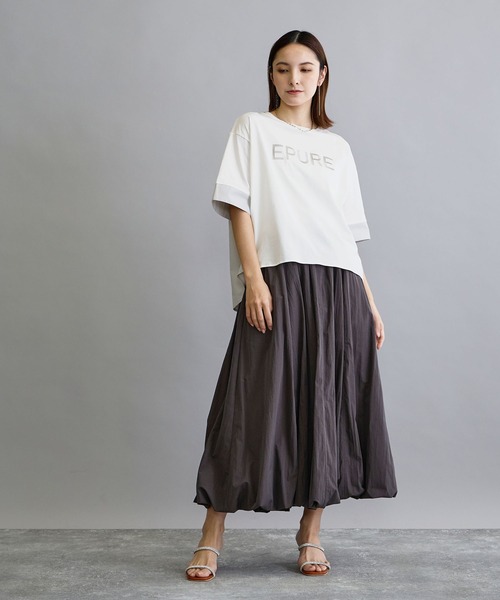NICOLE white（ニコルホワイト）の「異素材使いプリントTシャツ（Tシャツ/カットソー・レディース・チャコールグレー/オフホワイト/ブルー・FREE）」の13枚目の写真