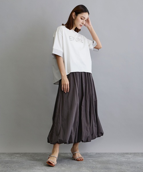 NICOLE white（ニコルホワイト）の「異素材使いプリントTシャツ（Tシャツ/カットソー・レディース・チャコールグレー/オフホワイト/ブルー・FREE）」の16枚目の写真