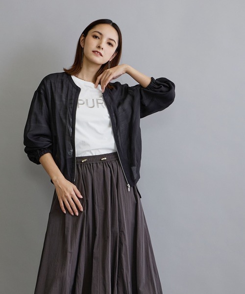 NICOLE white（ニコルホワイト）の「異素材使いプリントTシャツ（Tシャツ/カットソー・レディース・チャコールグレー/オフホワイト/ブルー・FREE）」の18枚目の写真