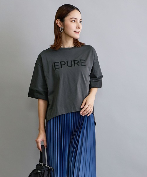 NICOLE white（ニコルホワイト）の「異素材使いプリントTシャツ（Tシャツ/カットソー・レディース・チャコールグレー/オフホワイト/ブルー・FREE）」の19枚目の写真