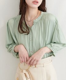 ユナイテッドアローズ／浅めVネックとろみサテンベルト7分袖ブラウス ブラック ユナイテッドアローズ／浅めVネックとろみサテンベルト7分袖ブラウス