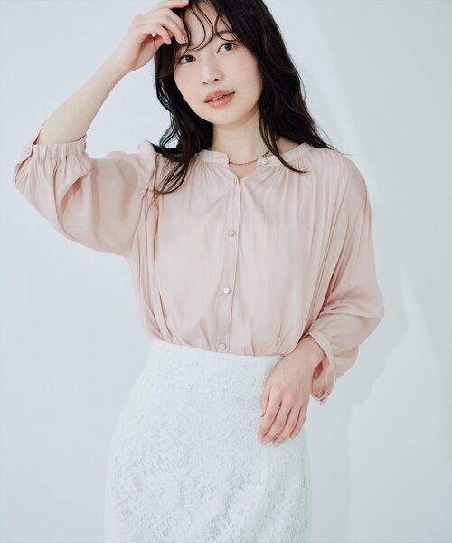 セール】とろみサテン7分袖ブラウス（シャツ/ブラウス）｜natural
