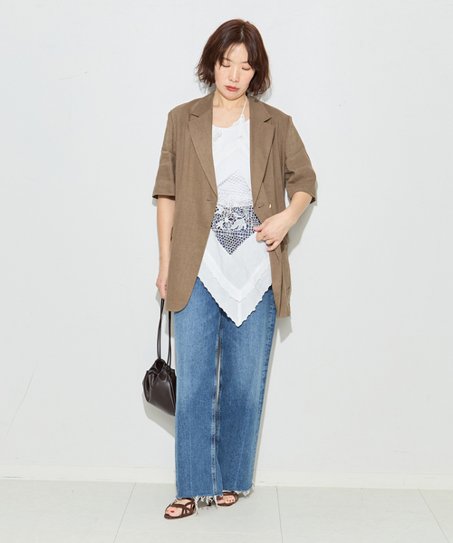 journal standard L'essage（ジャーナルスタンダードレサージュ）の「リネンハーフスリーブジャケット（テーラードジャケット・レディース・ブラック/カーキ/アイボリー・FREE）」の22枚目の写真