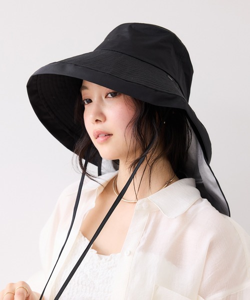 VIS(ビス)の「【好評につき追加決定!】【WEB限定】マイナス18℃ネック&フェイスカバーつきUVハット/遮熱・UVカット・撥水(ハット・レディース・ベージュ/ブラック・FREE)」の2枚目の写真