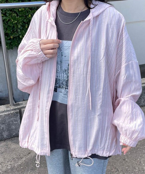 CRB(シーアールビー)の「ストライプシアージップパーカー(パーカー・レディース・イエロー/ピンク/ブルー/オフホワイト・F)」の1枚目の写真
