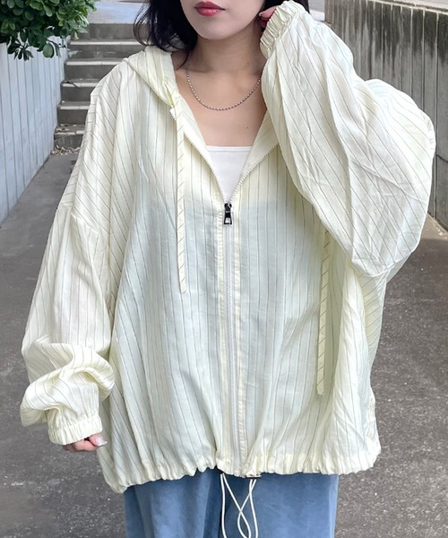 CRB(シーアールビー)の「ストライプシアージップパーカー(パーカー・レディース・イエロー/ピンク/ブルー/オフホワイト・F)」の7枚目の写真