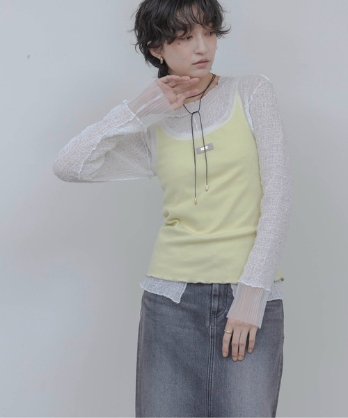 Eimee Law(エイミーロウ)の「チュールトリミングタンク(タンクトップ・レディース・オートミール/オフホワイト/グレー/ライトイエロー/ブラック・FREE)」の5枚目の写真