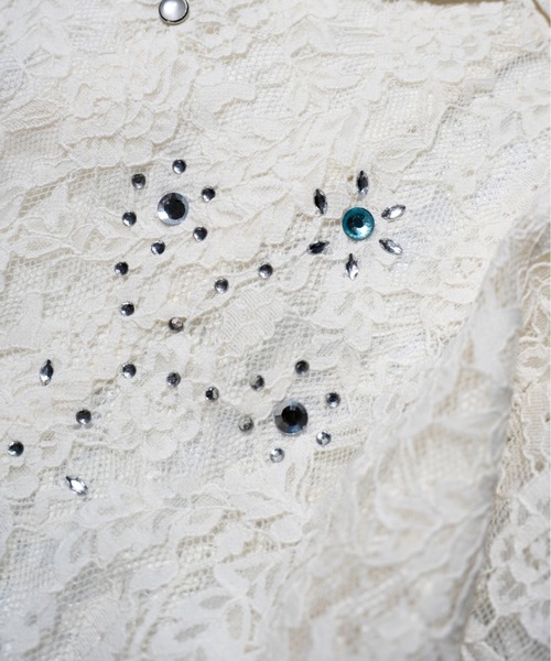 CAMPHOR WOOD(カンファーウッド)の「FLOWER BIJOU SHEER H/S SHIRTS / フラワーラインストーンシアH/Sシャツ(シャツ/ブラウス・メンズ・ブラック/ホワイト・LARGE/MEDIUM/SMALL)」の4枚目の写真