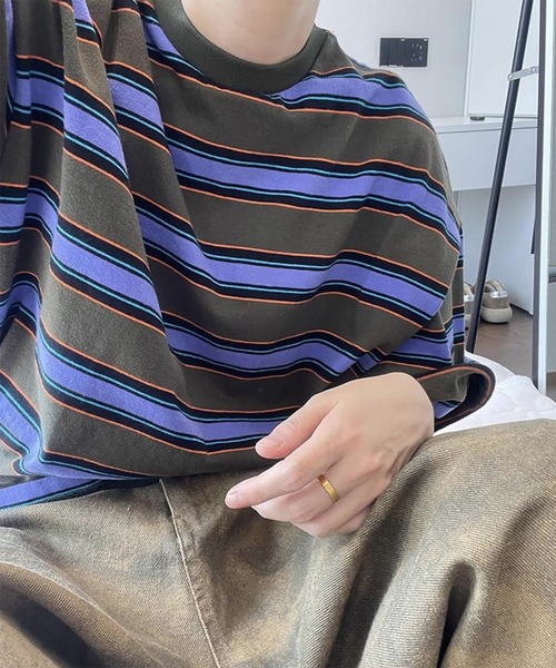 WESTBOY(ウエストボーイ)の「ストリート マルチボーダー オーバーサイズ 半袖Tシャツ WO26S8TP07(Tシャツ/カットソー・メンズ・グリーン・M/L)」の5枚目の写真