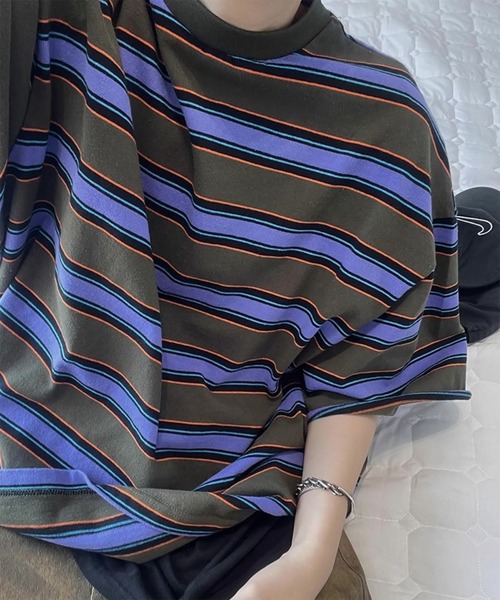 WESTBOY(ウエストボーイ)の「ストリート マルチボーダー オーバーサイズ 半袖Tシャツ WO26S8TP07(Tシャツ/カットソー・メンズ・グリーン・M/L)」の6枚目の写真