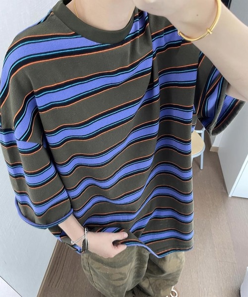 WESTBOY(ウエストボーイ)の「ストリート マルチボーダー オーバーサイズ 半袖Tシャツ WO26S8TP07(Tシャツ/カットソー・メンズ・グリーン・M/L)」の10枚目の写真