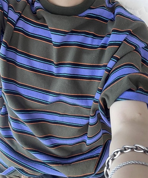 WESTBOY(ウエストボーイ)の「ストリート マルチボーダー オーバーサイズ 半袖Tシャツ WO26S8TP07(Tシャツ/カットソー・メンズ・グリーン・M/L)」の8枚目の写真