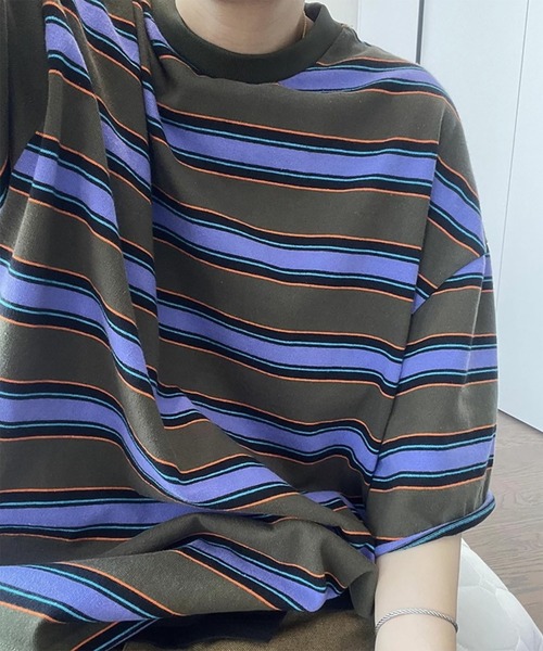 WESTBOY(ウエストボーイ)の「ストリート マルチボーダー オーバーサイズ 半袖Tシャツ WO26S8TP07(Tシャツ/カットソー・メンズ・グリーン・M/L)」の9枚目の写真