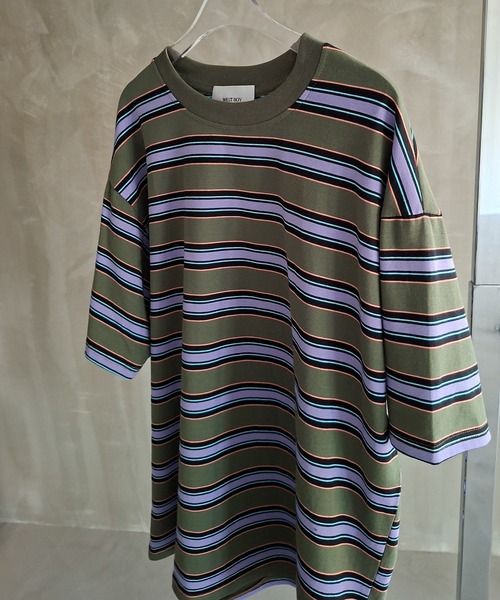 WESTBOY(ウエストボーイ)の「ストリート マルチボーダー オーバーサイズ 半袖Tシャツ WO26S8TP07(Tシャツ/カットソー・メンズ・グリーン・M/L)」の14枚目の写真