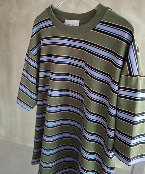 WESTBOY(ウエストボーイ)の「ストリート マルチボーダー オーバーサイズ 半袖Tシャツ WO26S8TP07(Tシャツ/カットソー・メンズ・グリーン・M/L)」の15枚目の写真