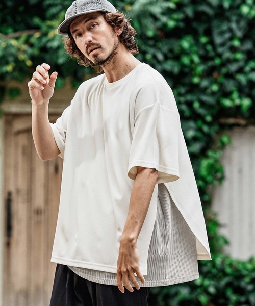 CAMBIO(カンビオ)の「mt10491- メッシュレイヤードショートスリーブTシャツ(Tシャツ/カットソー・メンズ・ブラック×ブラック/ホワイト×グレー/ホワイト×ホワイト/ブラック×ベージュ・XL/L/M)」の13枚目の写真