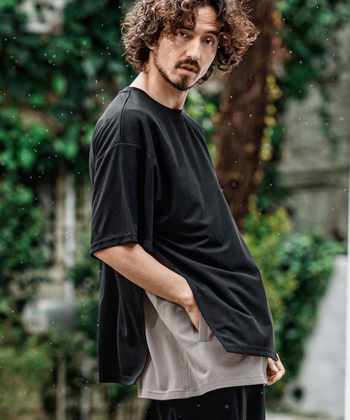 CAMBIO(カンビオ)の「mt10491- メッシュレイヤードショートスリーブTシャツ(Tシャツ/カットソー・メンズ・ブラック×ブラック/ホワイト×グレー/ホワイト×ホワイト/ブラック×ベージュ・XL/L/M)」の21枚目の写真