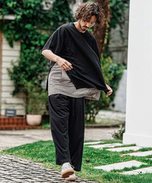 CAMBIO(カンビオ)の「mt10491- メッシュレイヤードショートスリーブTシャツ(Tシャツ/カットソー・メンズ・ブラック×ブラック/ホワイト×グレー/ホワイト×ホワイト/ブラック×ベージュ・XL/L/M)」の5枚目の写真