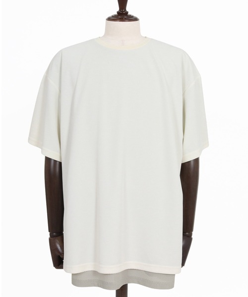 CAMBIO(カンビオ)の「mt10491- メッシュレイヤードショートスリーブTシャツ(Tシャツ/カットソー・メンズ・ブラック×ブラック/ホワイト×グレー/ホワイト×ホワイト/ブラック×ベージュ・XL/L/M)」の6枚目の写真