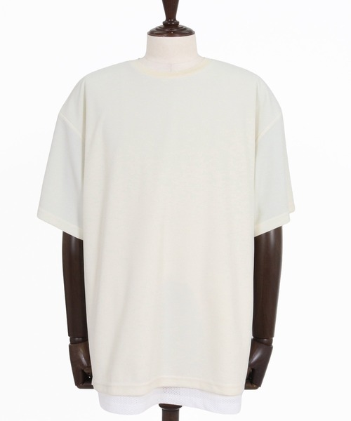 CAMBIO(カンビオ)の「mt10491- メッシュレイヤードショートスリーブTシャツ(Tシャツ/カットソー・メンズ・ブラック×ブラック/ホワイト×グレー/ホワイト×ホワイト/ブラック×ベージュ・XL/L/M)」の8枚目の写真