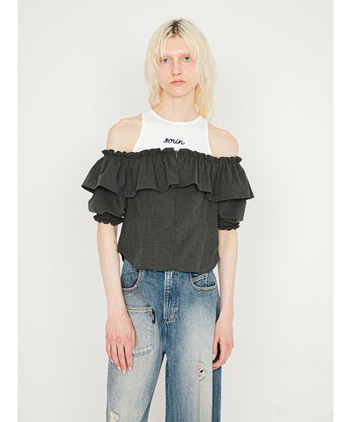 SORIN(ソリン )の「Off Shoulder Corset Blouse/オフショルダー コルセットブラウス(シャツ/ブラウス・レディース・ストライプ/ダークグレー・38)」の5枚目の写真