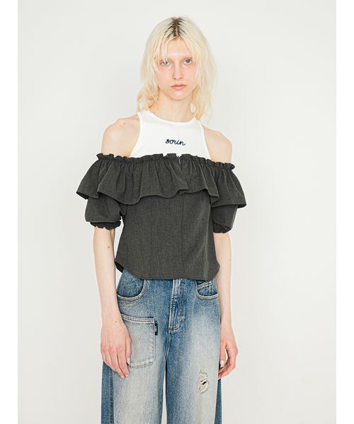 SORIN(ソリン )の「Off Shoulder Corset Blouse/オフショルダー コルセットブラウス(シャツ/ブラウス・レディース・ストライプ/ダークグレー・38)」の6枚目の写真