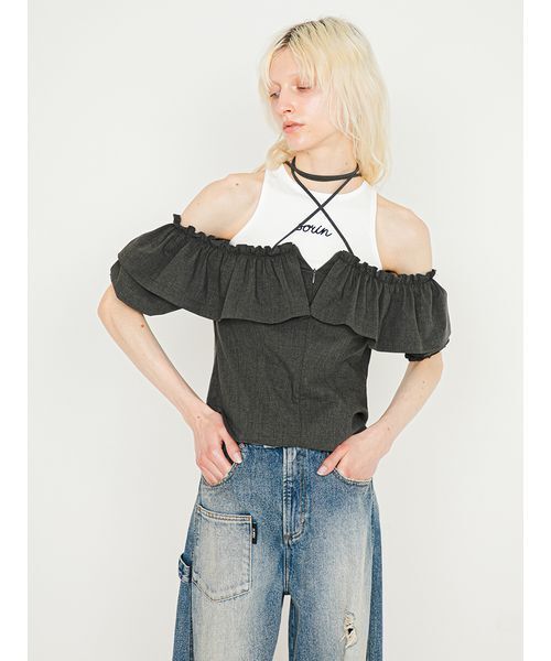 SORIN(ソリン )の「Off Shoulder Corset Blouse/オフショルダー コルセットブラウス(シャツ/ブラウス・レディース・ストライプ/ダークグレー・38)」の9枚目の写真