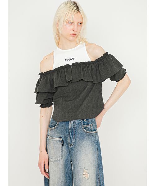 SORIN(ソリン )の「Off Shoulder Corset Blouse/オフショルダー コルセットブラウス(シャツ/ブラウス・レディース・ストライプ/ダークグレー・38)」の10枚目の写真