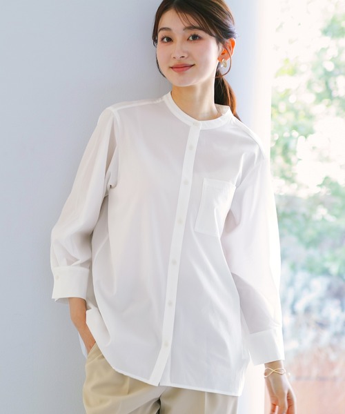 Emilyan(エミリアン)の「【 接触冷感・UVカット・速乾 】 全方向ストレッチ・シャツ型ラッシュガード(シャツ/ブラウス・レディース・ホワイト/サックスブルー・M)」の2枚目の写真