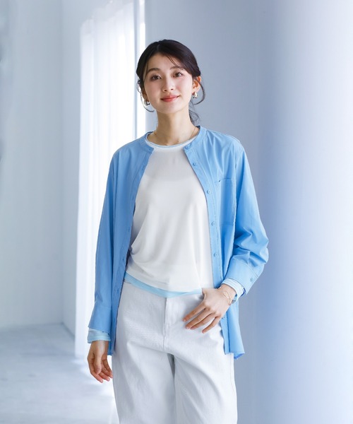 Emilyan(エミリアン)の「【 接触冷感・UVカット・速乾 】 全方向ストレッチ・シャツ型ラッシュガード(シャツ/ブラウス・レディース・ホワイト/サックスブルー・M)」の8枚目の写真
