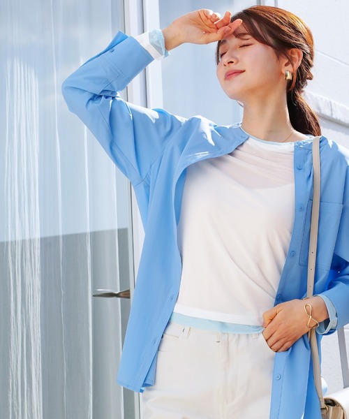 Emilyan(エミリアン)の「【 接触冷感・UVカット・速乾 】 全方向ストレッチ・シャツ型ラッシュガード(シャツ/ブラウス・レディース・ホワイト/サックスブルー・M)」の11枚目の写真