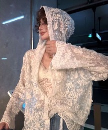 花柄レースフード付きシアートップス