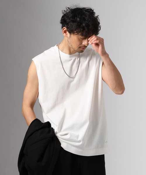 BAYFLOW(ベイフロー)の「【接触冷感】クールタッチノースリーブ(Tシャツ/カットソー・メンズ・ホワイト/ブラック・MEDIUM/LARGE)」の2枚目の写真